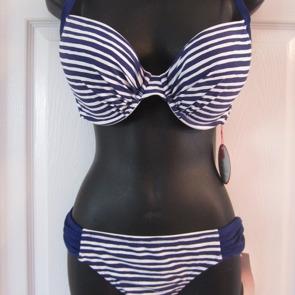 Profile Blush 2 piece Bikini Navy White stripe DD